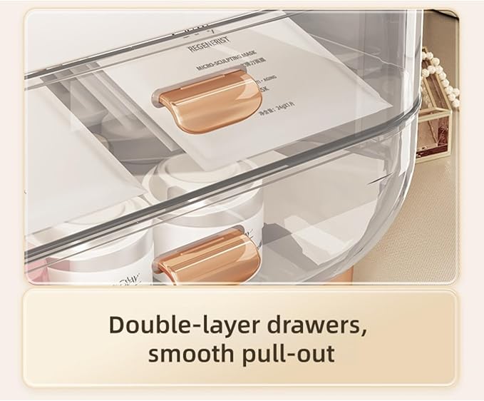 Makeup Organizer, Skincare Organizers with Clear Lid & 2 Drawers and 360° Rotating Brush Holder