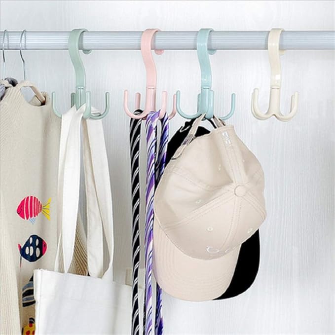 Rotating Scarf Purse Organizer for Closet Tie Rack and Belt Organizer, 4 Pack Plastic Closet Handbag Hanger for Belts,Ties, Bag, Purse,Scarves, Clothing and Other Accessories (Mix)