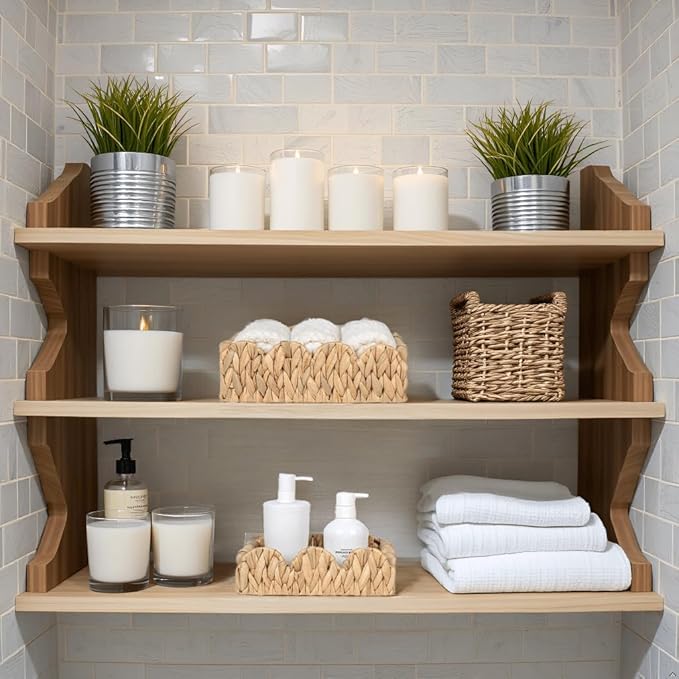 Kriitools Scalloped Wicker Rattan Baskets for Shelf, Toilet Paper Storage Basket for Over Toilet Storage Shelf, End Table, Living Room, Bedroom, Shelves, Handwoven Farmhouse Home Decor, Natural Set 2