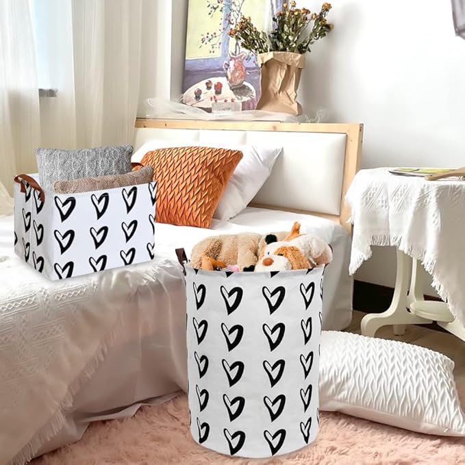 CLOCOR Large Laundry Basket,Waterproof Nursery Hamper,Collapsible Fabric Storage Container,Room Decor,Gift Basket（Black Heart