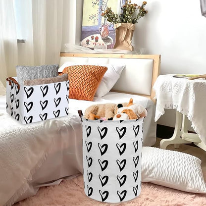 CLOCOR Large Laundry Basket,Waterproof Nursery Hamper,Collapsible Fabric Storage Container,Room Decor,Gift Basket（Black Heart