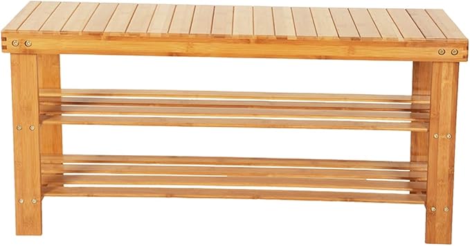 3-Tier Natural Bamboo Shoe Rack - Free Standing Shoe Shelf Organizer, Stackable Shoe Rack - Modern Entryway Shoe Organizer (Ships from USA)