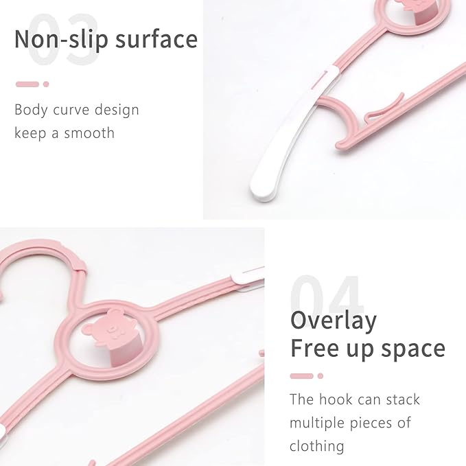 Baby Adjustable Clothes Hangers,20pcs Kids Non-Slip Bow Rack Hangers,Extendable Coat Plastic Hangers for Newborn Infant Toddler Child Laundry Nursery Closet