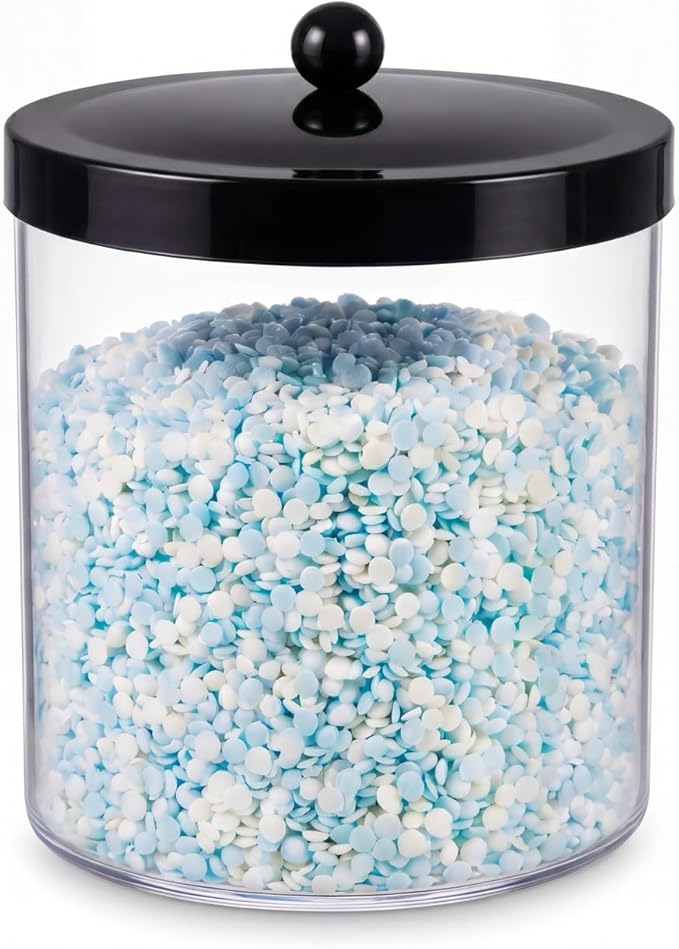 Sheechung 78oz Extra Large Acrylic Jar with Black Stainless Steel Lid- Clear Plastic Apothecary Jar for Laundry Organization, Scent Beads, Pods, Kitchen Pantry Storage, Pasta, Candy, Bathroom Vanity