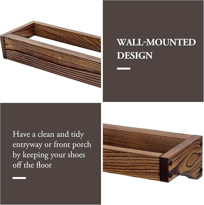 MyGift 30 Inch Rustic Burnt Solid Wood Hanging Shoe Rack, Wall Mounted Storage Organizer Footwear Holder for Closet, Mudroom, Entryway, Holds 6 Pairs, Set of 2