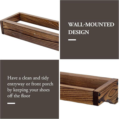 MyGift 30 Inch Rustic Burnt Solid Wood Hanging Shoe Rack, Wall Mounted Storage Organizer Footwear Holder for Closet, Mudroom, Entryway, Holds 6 Pairs, Set of 2