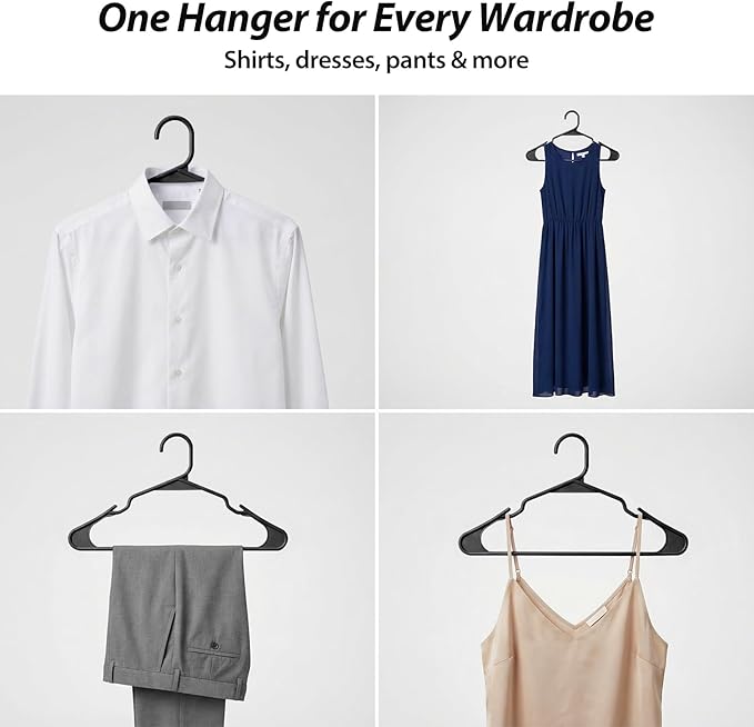 Plastic Hangers, Space Saving Clothes Hanger, Durable and Strong Closet Organizers and Storage (Black, 30 Pack)