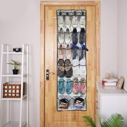 Over the Door Shoe Organizer Rack, Hanging Storage Bag with 22 Pockets, Oxford Cloth Space Saver with Transparent PVC Window for Shoes Toys Small Items