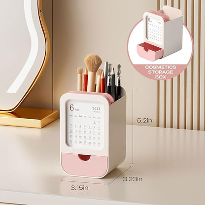 Sleek Makeup Brush Holder Organizer – Modern Cosmetic Brush Cup with Elegant Design, for Makeup Brushes, Lipsticks, Bathroom Vanity & Desktop Storage (Pink)