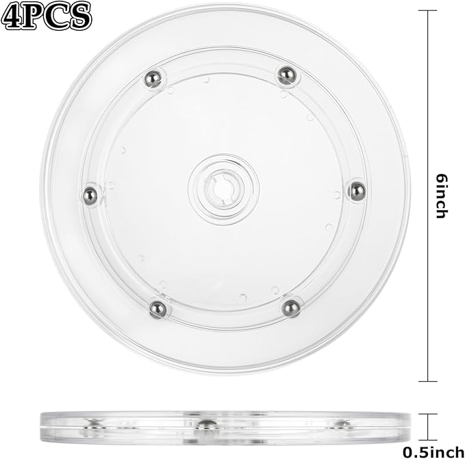 4PCS 6 inch Small Lazy Susan Turntable Clear Acrylic Lazy Susan Mini Acrylic Ball Bearing Rotating Tray for Spice Rack Table Cake Kitchen Pantry Decorating