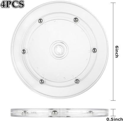 4PCS 6 inch Small Lazy Susan Turntable Clear Acrylic Lazy Susan Mini Acrylic Ball Bearing Rotating Tray for Spice Rack Table Cake Kitchen Pantry Decorating