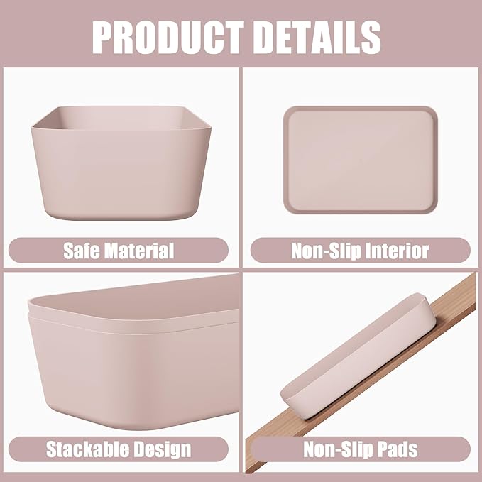Plastic Drawer Organizers, 10 PCS Drawer Organizer Bins, Bathroom and Vanity Organizer Plastic Tray, Makeup organizer and storage for Makeup, Bedroom, Kitchen Gadgets Utensils and Office (Pink)