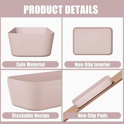 Plastic Drawer Organizers, 10 PCS Drawer Organizer Bins, Bathroom and Vanity Organizer Plastic Tray, Makeup organizer and storage for Makeup, Bedroom, Kitchen Gadgets Utensils and Office (Pink)