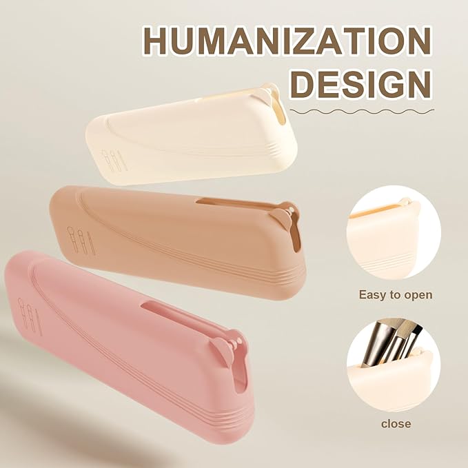 Silicone Makeup Brush holder travel case,Large makeup brush bag with Half-open Snap Design, Anti-fall Out vanity organizer for Toothbrushes,lipstick,eyebrow pencil,BB Cream,Liquid Foundation (Beige)