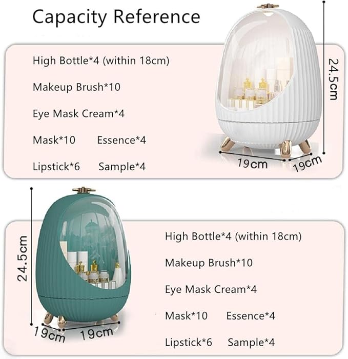 Make up Organizers and Storage Box with Lid and Led Light, Waterproof & Dustproof Skincare Organizer Cosmetic Display Cases for Vanity, Dresser, Countertop, Green