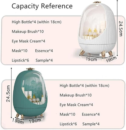 Make up Organizers and Storage Box with Lid and Led Light, Waterproof & Dustproof Skincare Organizer Cosmetic Display Cases for Vanity, Dresser, Countertop, Green