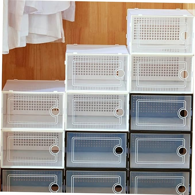2PCS Transparent Stackable Shoe Storage Boxes Plastic Drawer Style Shoe Organizer for Dormitory and Neat Closet Storage