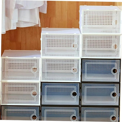 2PCS Transparent Stackable Shoe Storage Boxes Plastic Drawer Style Shoe Organizer for Dormitory and Neat Closet Storage