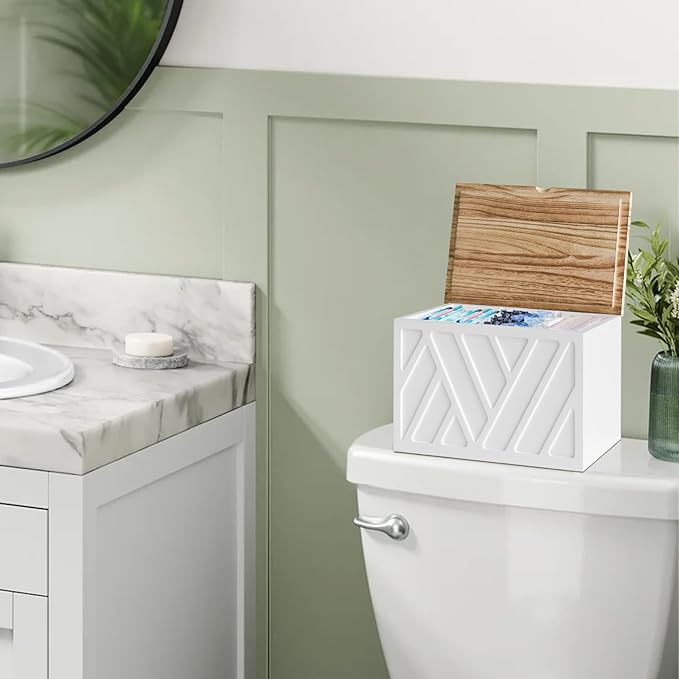 Tampon Holder for Bathroom Decor, Feminine Product Organizer with Lid, Shark Week Tampon Storage, Wood Pad and Tampon Organizer for Toilet Organizer, Bathroom Accessories Box for Girl Stuff