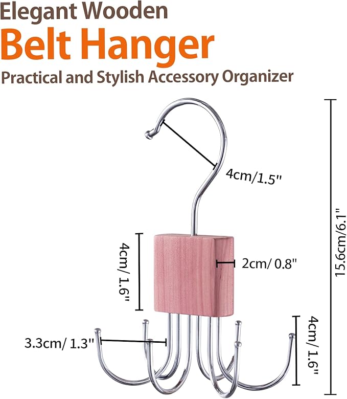 Cedar Block Belt Organizer, 4 Pack Natural Aromatic Cedar Closet Organizers for Belts, Scarves, and Ties