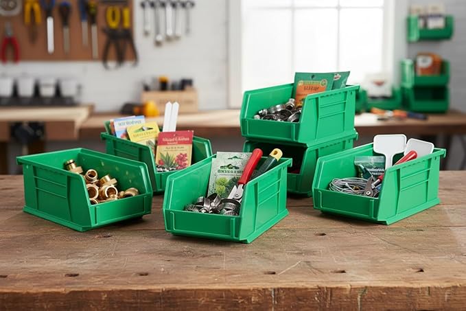 Hudson Exchange 7-1/2" x 4" x 3" (12 Pack) Plastic Stackable Storage Bin and Hanging Container, Green