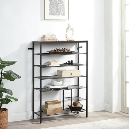 6 Tier Shoe Rack Organizer, Metal Mesh Shoe Storage Shelf, Storage Boots .for Entryway, Closet,Hallway, Bedroom,Cloakroom,Garage, Industrial,Rustic Brown