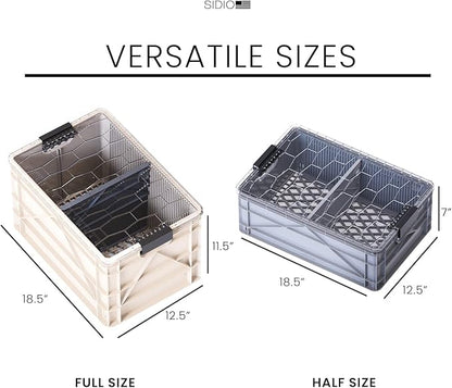 SIDIO CRATE Starter Pack - Two Full Size and One Half Size SidioCrate, Stackable Outdoor Organizer Storage Bins with Clear Lid and Dividers - CAMO Variety Pack