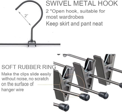 Pants Hangers 13.8" Dark Grey Skirt Clothes Rack with Clips Metal Clips Trousers Hanger Space Saving Slacks Hangers Durable and Sturdy Pants Display 30 Pack