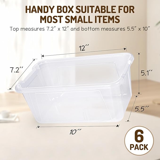 GAMENOTE 6 Quart Storage Bins with Lids, Plastic Latching Box for Classroom & Kids Toy Storage,Stackable Shoe Box Size Containers for STEM Morning Tubs, Crafts & Building Blocks (6, Clear)