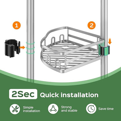 HAMITOR Shower Caddy Tension Pole: Rustproof Quick Install Corner Bathroom Organizer Shelf on Floor for Renters - 4-Tier Large Capacity Storage Rack with Soap Holder for Apartment -47-121 Inch/Silver