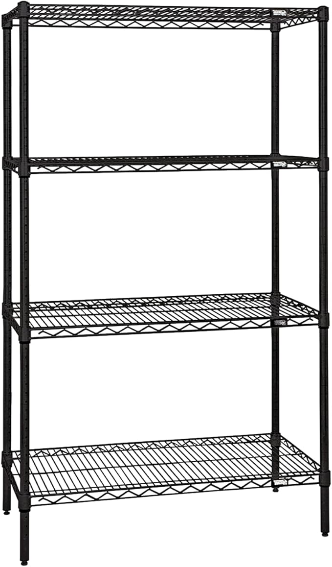 Quantum Storage Systems WR63-1436BK-5 Wire Shelving Starter Kit, 36" W x 14" D x 63" H, 600 lbs Capacity, Carbon Steel, Epoxy Coated, Black, NSF