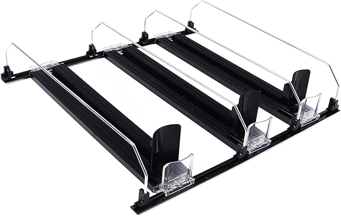 Soda Can Dispenser Organizer for Fridge Automatic Pusher 38cm E Shaped (Black)