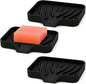 AIMAIAIMAI 3-Pack Silicone Soap Dish Set – Bar Soap Holder with Self-Draining Design, Easy-Clean Tray for Shower, Bathroom, Kitchen, and Tub (Black)
