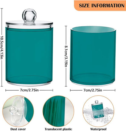 Dark Cyan Qtip Dispenser Apothecary Jars Bathroom Qtip Holder Storage Canister 10 Oz Plastic Jar for Cotton Ball Swab Round Pads Floss 2pcs