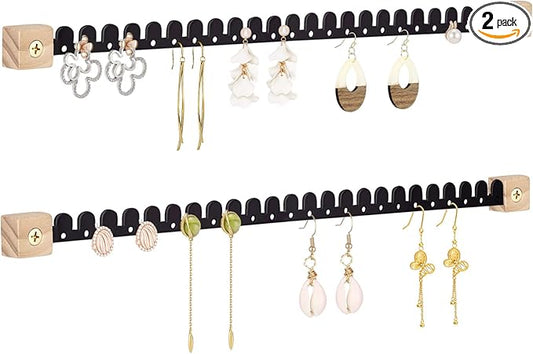 Earring Organizer Wall Mounted 2 Pack Earring Holder Hanging Jewelry Organizer Display for Stud/Hoop/Dangle Earring Necklace Bracelet Ring,Black