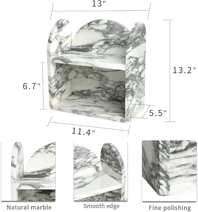 DUANYAN Marble Bathroom Counter Organizers and Storage, 2-Tier Luxurious Makeup Organizer for Perfume Cosmetic Skincare Jewelry, Natural Marble Counter Shelf, No Assembly Required