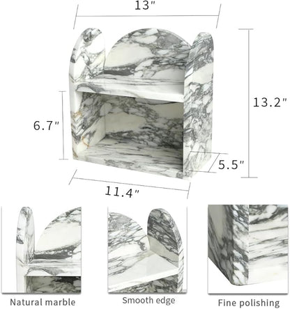 DUANYAN Marble Bathroom Counter Organizers and Storage, 2-Tier Luxurious Makeup Organizer for Perfume Cosmetic Skincare Jewelry, Natural Marble Counter Shelf, No Assembly Required