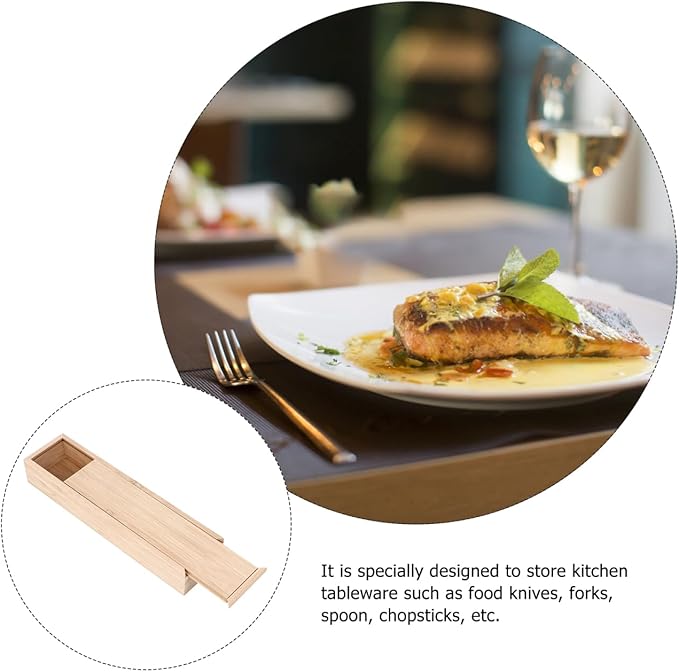 SHOWERORO Bamboo Knife and Fork Storage Box with Sliding Lid Rectangular Flatware Organizer for Travel and Kitchen Drawer Compact 9.65X2.48X1.5 Inch Utensil Case