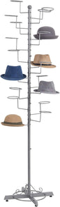 MyGift Hat Rack Holder Stand, Freestanding Baseball Cap Organizer Display, Large Retail Wig Holder with 20 Customizable Circular Hooks, for Multiple Hats, Shape of Tree, Silver Metal