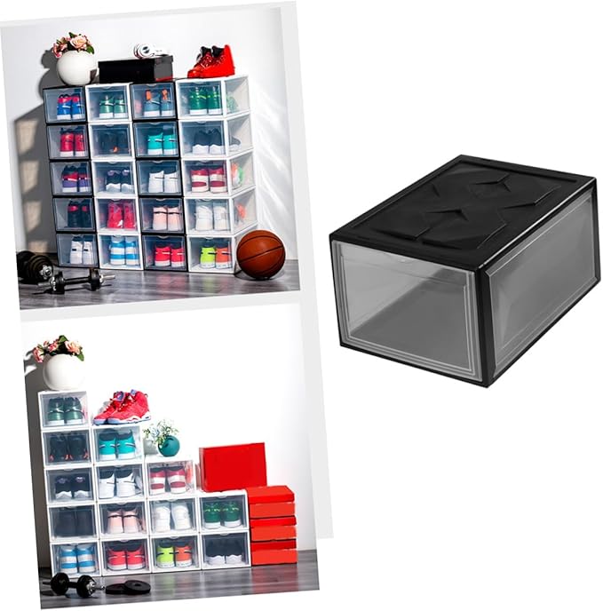 BESPORTBLE Plastic Basketball Shoe Storage Box 36x26x20cm with Lid Black Shoes Organizer for Home Closet for Basketball Sneakers