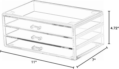 Cq acrylic 1 Pack Clear Acrylic Drawer Organizer Countertop,Stackable 3 Drawers Makeup Storage,Cute Cube Make Up Organizer for Dresser Hair Clip,Beauty Product Desk and Bathroom Organizers and Storage