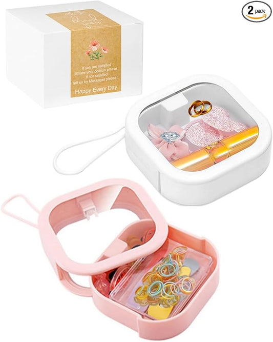2pcs Hair Tie Organizer Boxes,Small Portable Holder Can Be Stackable Or Hung On The Wall,Best for Ties Storage or Small Items on Desktop, Pink&White