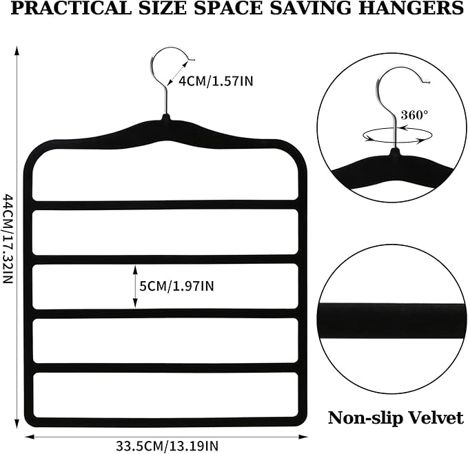 Closet Organizers and Storage, 3 Pack Pants-Hangers-Space-Saving, Velvet Non Silp 5 Tier Scarf Jeans Closet Organizer,Dorm Room Essentials for College Students Girls Boys Guys,Organization and Storage
