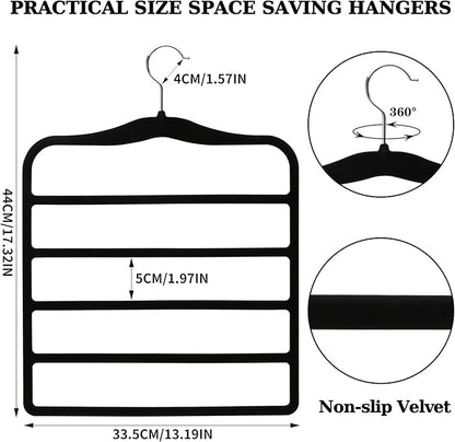 Closet Organizers and Storage, 3 Pack Pants-Hangers-Space-Saving, Velvet Non Silp 5 Tier Scarf Jeans Closet Organizer,Dorm Room Essentials for College Students Girls Boys Guys,Organization and Storage