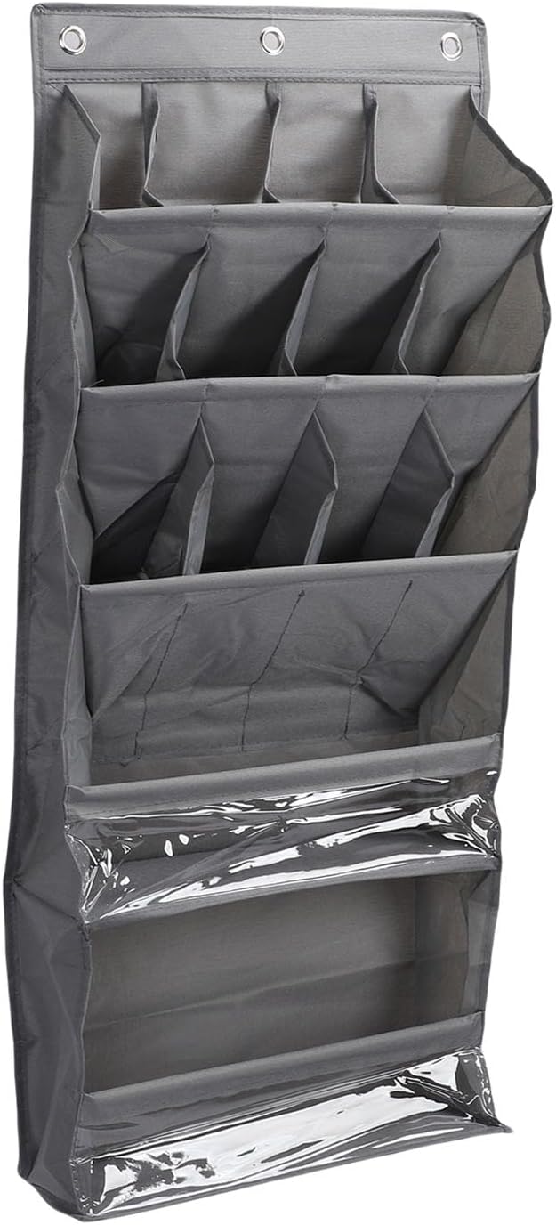POCREATION Over the Door Hanging Shoe Organizer, Breathable Hanging Storage Holder with Pockets 42x15x101cm / 16.5x5.9x39.8in (Grey)