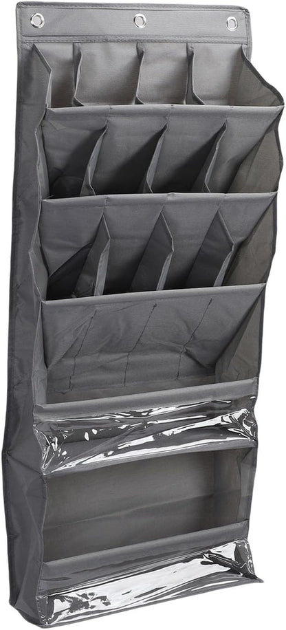 Over The Door Shoe Organizer | Breathable 600D Oxford Fabric Hanging Storage | Space Saving Shoe Rack for Closet/Bathroom/Dorm | Multi Purpose Door Organizer with 3 Hooks (Gray)