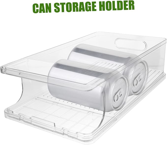 PRETYZOOM Stackable Soda Can Organizer Automatic Rolling Function Refrigerator Beverage Holder for Beer and Soda Cans Easy Access Drink Storage Bin