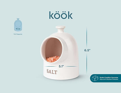 KooK Salt Pig, Salt Cellar, Salt Crock, Countertop Storage Container for Spices, White Salt Cellar, Ceramic, Stoneware, Dishwasher Safe (Cream)