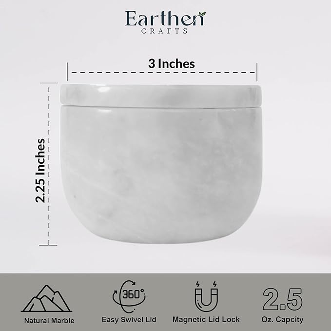 Marble Salt Cellar with Lid 3" Inch Salt Holder White Mini Salt Container with Magnetic Lock for Kitchen Counter, Salt & Spice Storage, Seasoning Jars for Table, 2.5 OZ Capacity