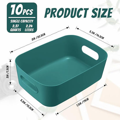 Zopeal Plastic Storage Bins 10 Pcs Green Pantry Organizer Bins Small Baskets Storage Containers for Home Kitchen (8 x 5.7 x 3 Inch)